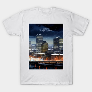 Portland Oregon First Snow: First Snow Scene in Downtown Portland, Oregon T-Shirt